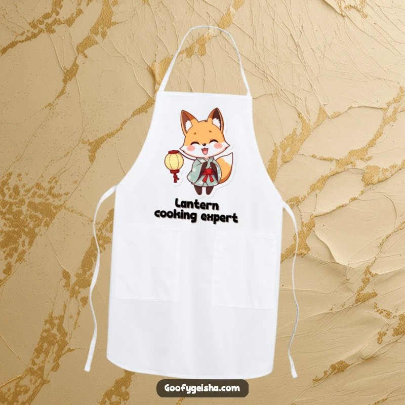 Funny Yukata Fox Apron: Cute anime fox in a yukata holding a paper lantern, ready to add fun and protection to kitchen activities, a practical funny gift.