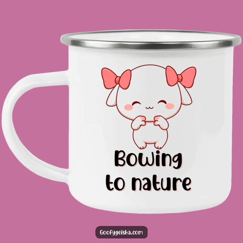 Funny Cheerful Bowing Character Camping Mug - Playful Smile Outdoor Gift