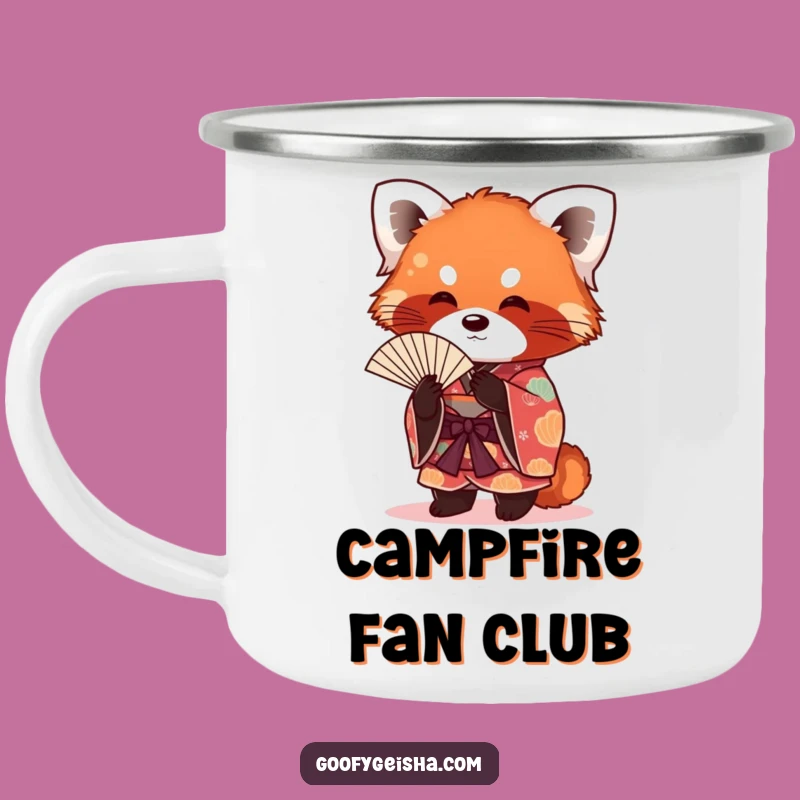 Funny Red Panda Kimono Camping Mug: Outdoor Fanning Fun, Unique Humorous Gift