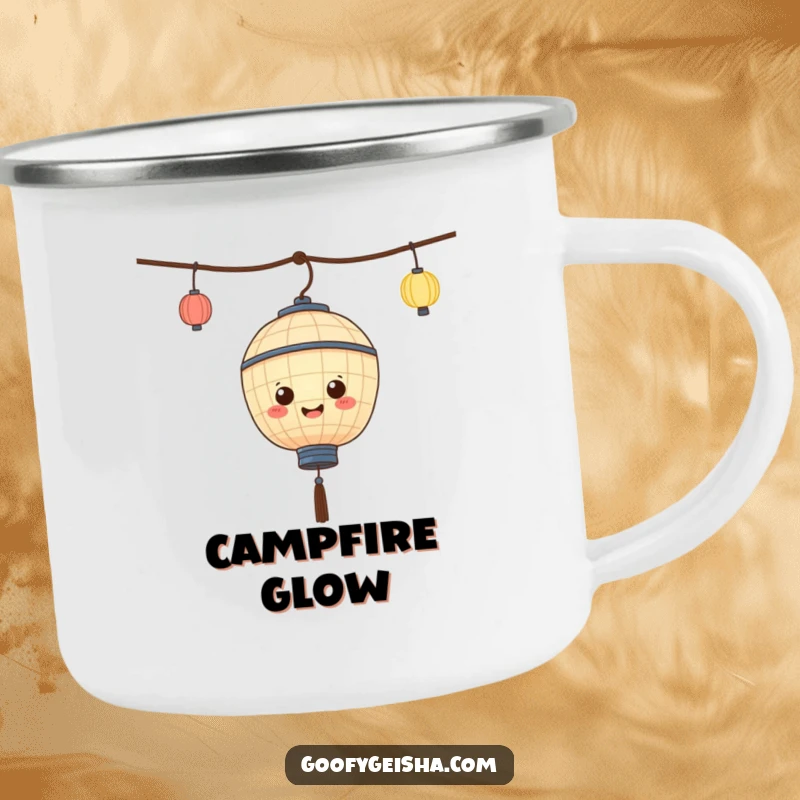 Funny paper lantern camping mug with a character happily bobbing, designed for outdoor use and cheerful moments. A durable and humorous drinkware.