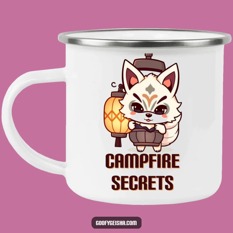 Funny Kitsune Mask Camping Mug: Adventure with a Peeking Character