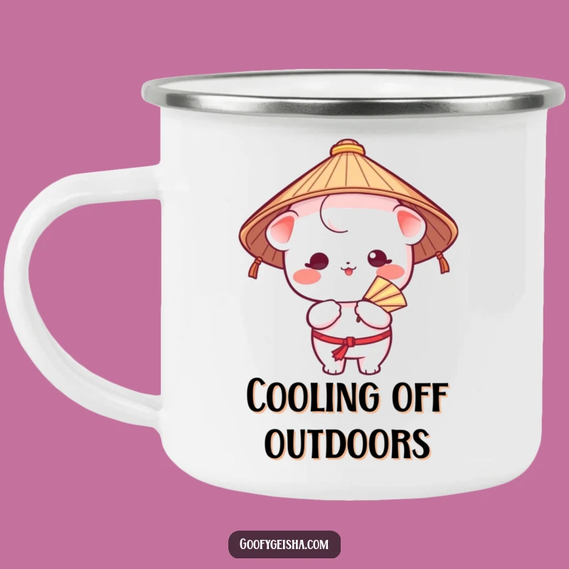 Funny Kawaii Camping Mug - Outdoor Japanese Hat Character Fanning Cup