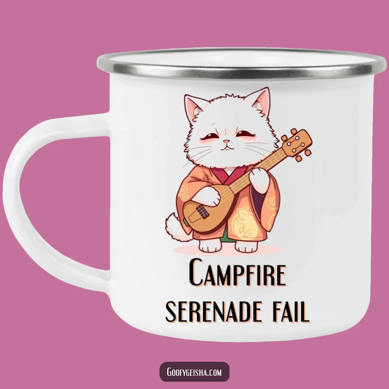 Funny Campfire Cat Shamisen Mug: Kimono Cat, Great Funny Gift