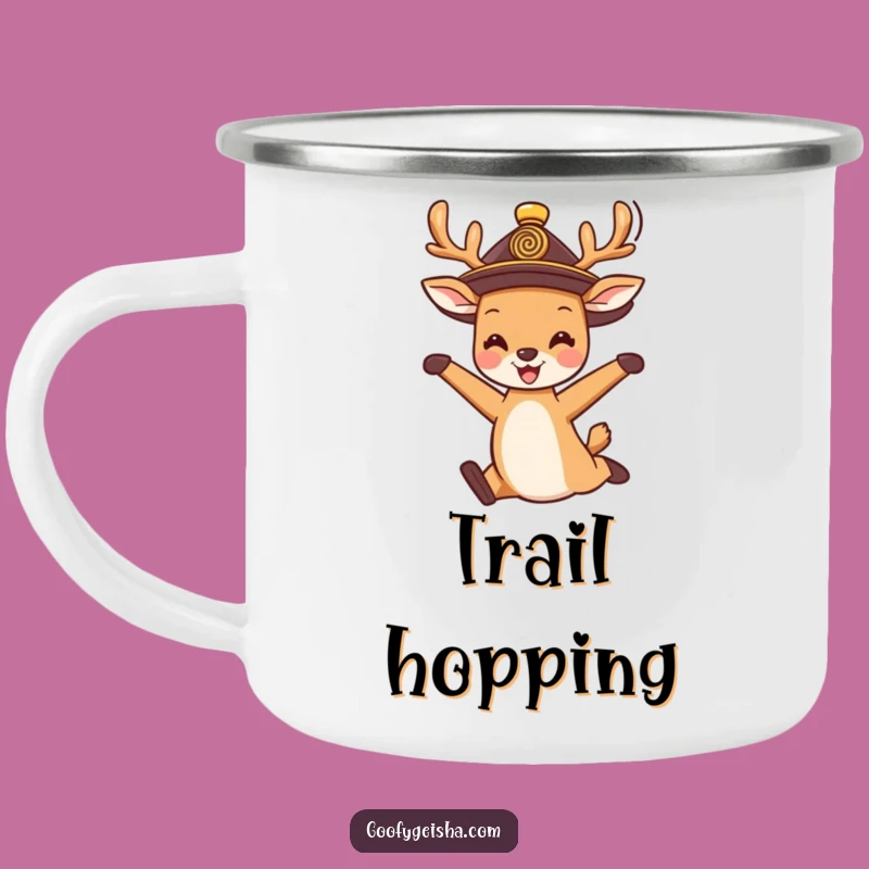 Funny Deer Jump Camping Mug: Happy Outdoor Character, Perfect Funny Gift