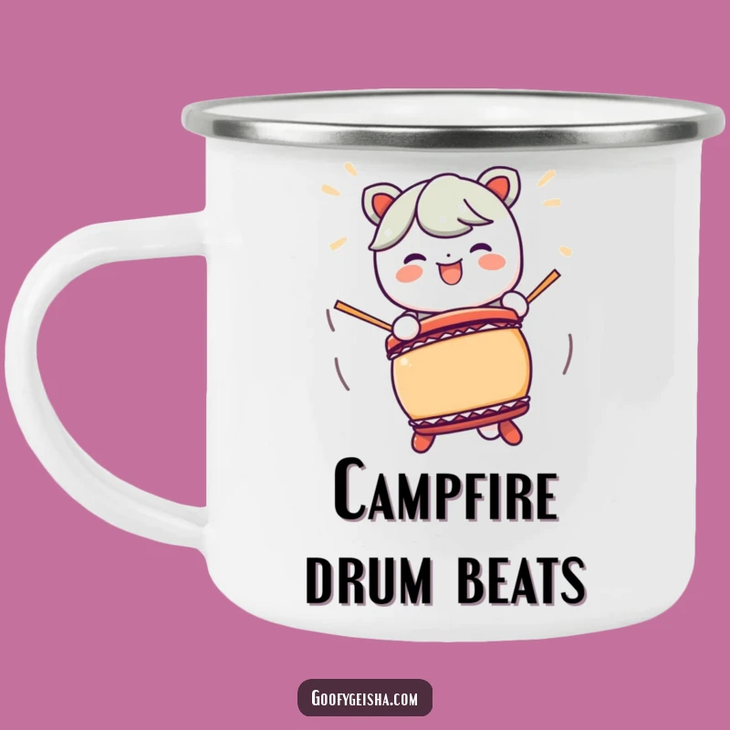 Funny Kawaii Taiko Drum Camping Mug: Adventure with an Energetic Character