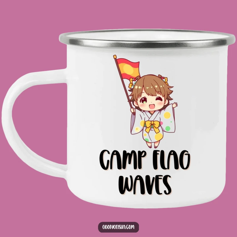 Funny Kimono Flag Waving Camping Mug - Festive Outdoor Celebration Gift