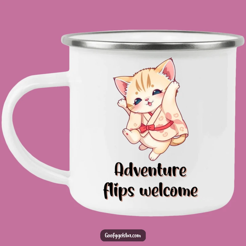 Funny Kitten Kimono Camping Mug: Adventure Fuelled by Cuteness!