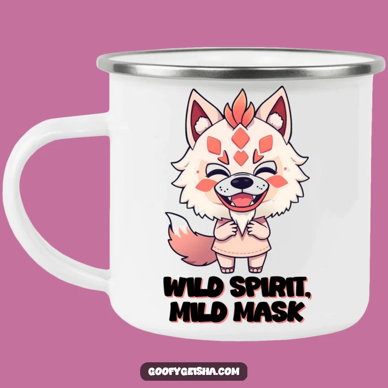 Funny Kitsune Mask Mimic Camping Mug: Fearless Character's Adventure, Durable Funny Gift