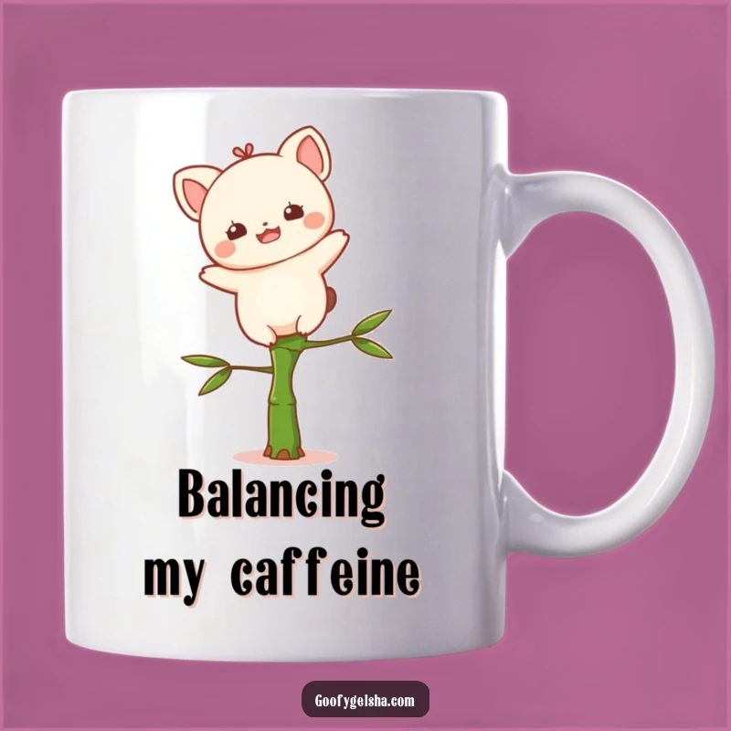 Funny Kawaii Balance Mug: Delighted Character Bamboo Stalk Gift