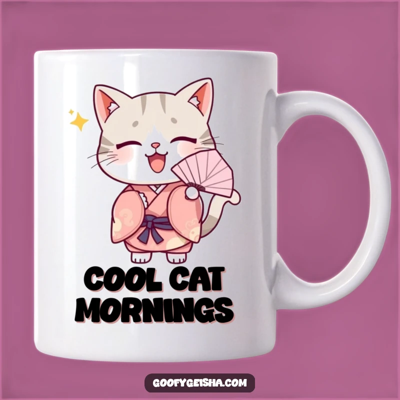 Funny Kawaii Cat Kimono Mug: Cute Fanning Character, Perfect Funny Gift