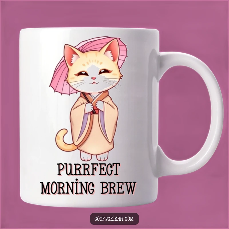 Funny Cat Kimono Mug: Graceful Parasol Pose, Perfect Humorous Gift