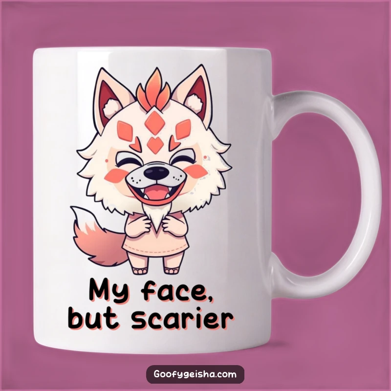 Funny Kitsune Mask Mimic Mug: A Fearless Character's Playful Attempt, Perfect Humorous Gift