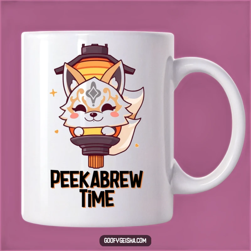 Funny Kitsune Mug - Peeking Masked Character Lantern Humor Gift