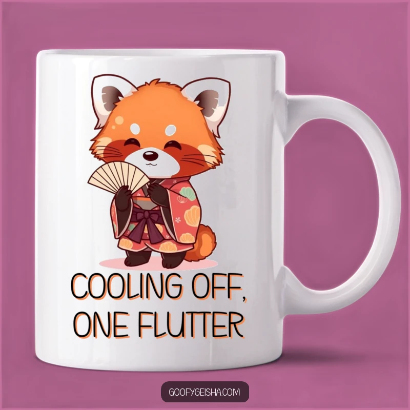 Funny Red Panda Kimono Mug: Playful Fanning Action, Perfect Humorous Gift