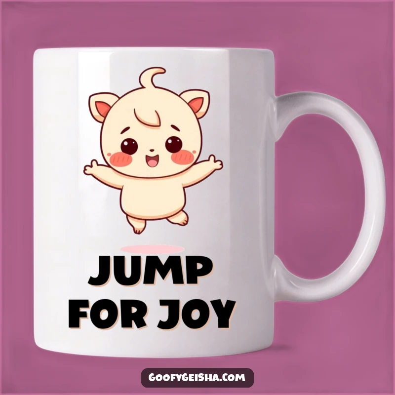 Funny Joyful Jumping Character Mug - Rosy Cheeks Delight, Perfect Funny Gift