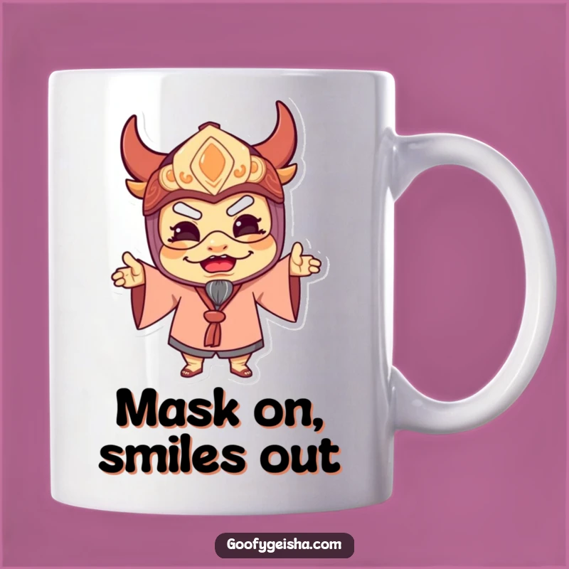 Funny Traditional Mask Pose Mug: Hilarious Gift for Joyful Characters