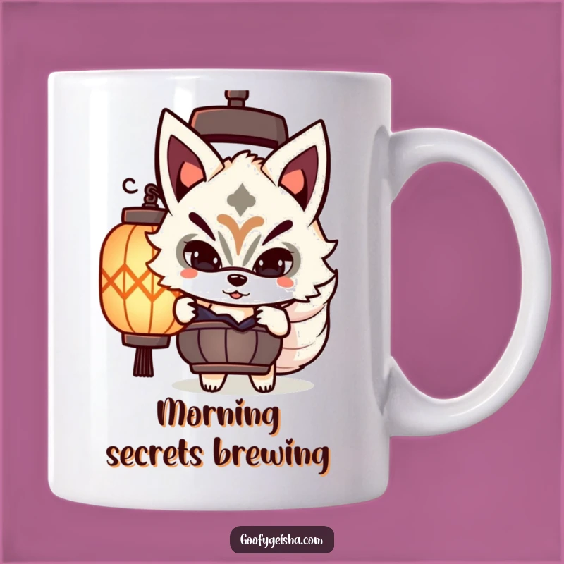 Funny Kitsune Mask Mug: Mysterious Peeking Character Gift for Enigmatic Souls