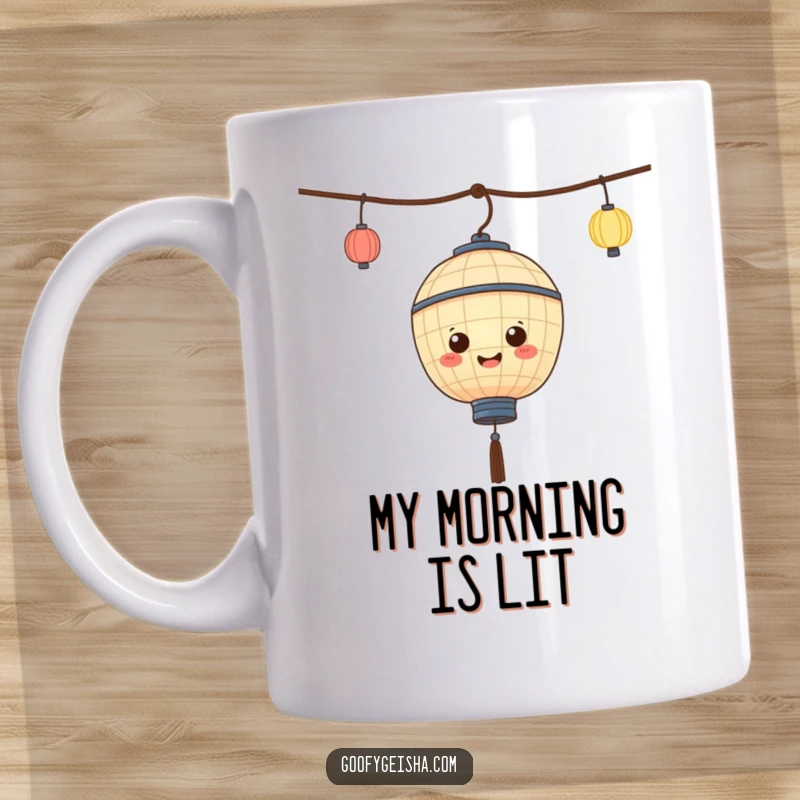Funny paper lantern mug character joyfully bobbing, radiating happiness and cheerful energy. A delightful item for a fun mood.