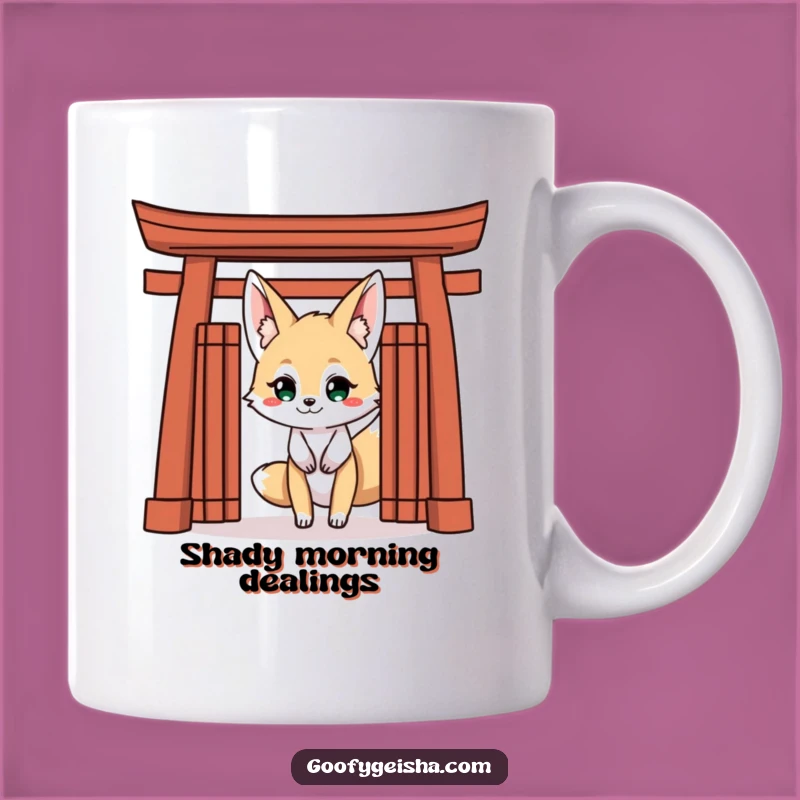 Funny Kitsune Fox Mug: Mischievous Grin, Torii Gate Peek - Unique Gift!