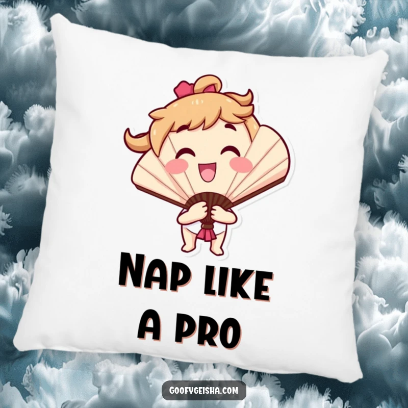 Funny pillow featuring a smiling fan character in a delightful flourish, providing comfort and a cheerful accent to sofas, beds, or chairs.