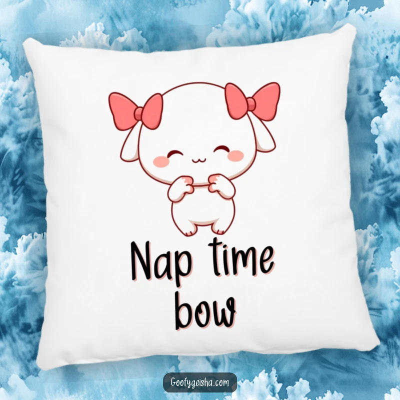 Funny pillow with a cheerful, smiling character performing a playful bow, perfect for adding warmth and lighthearted humor.