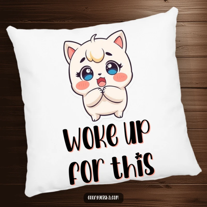 Funny Kawaii Pillow: Surprised character clutching head, eyes wide with delight, offering comfort and a touch of funny, expressive surprise.