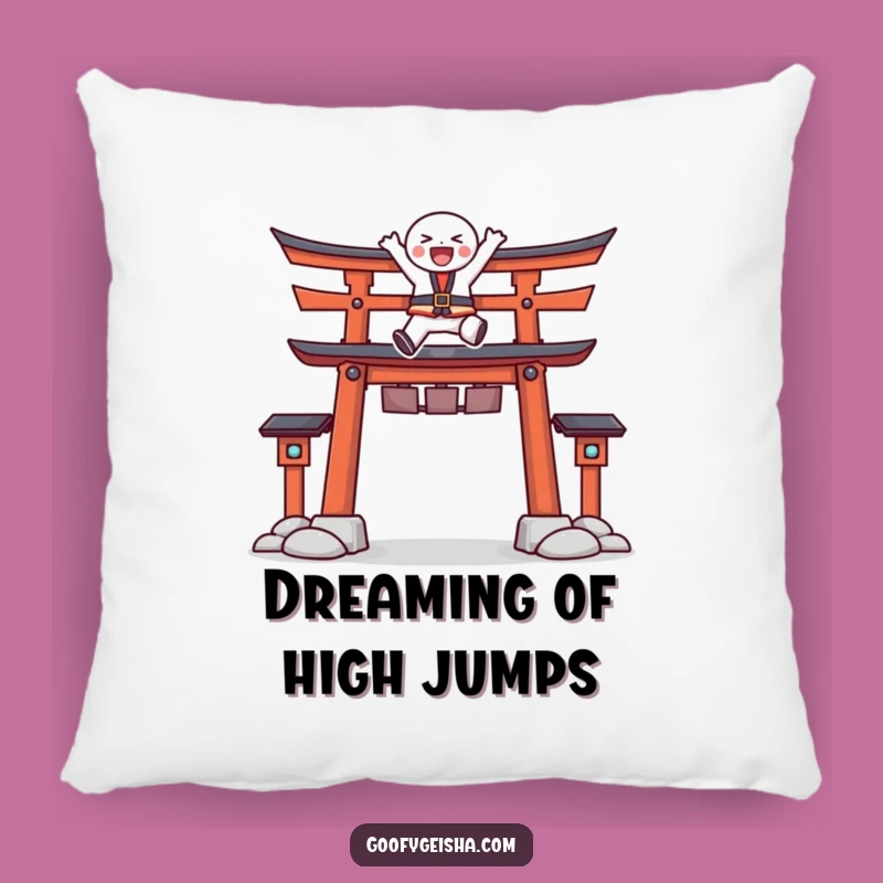Funny Torii Gate Leap Pillow: Cozy Character's Joyful Rest, Decorative Funny Gift