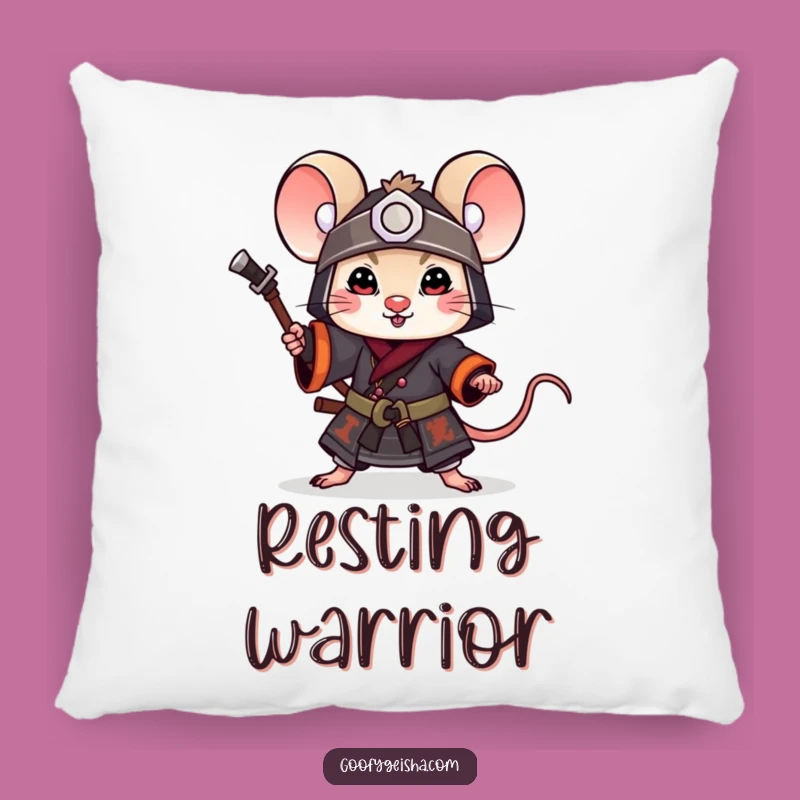 Funny Mouse Samurai Pillow: Playful Warrior Accent, Perfect Funny Gift
