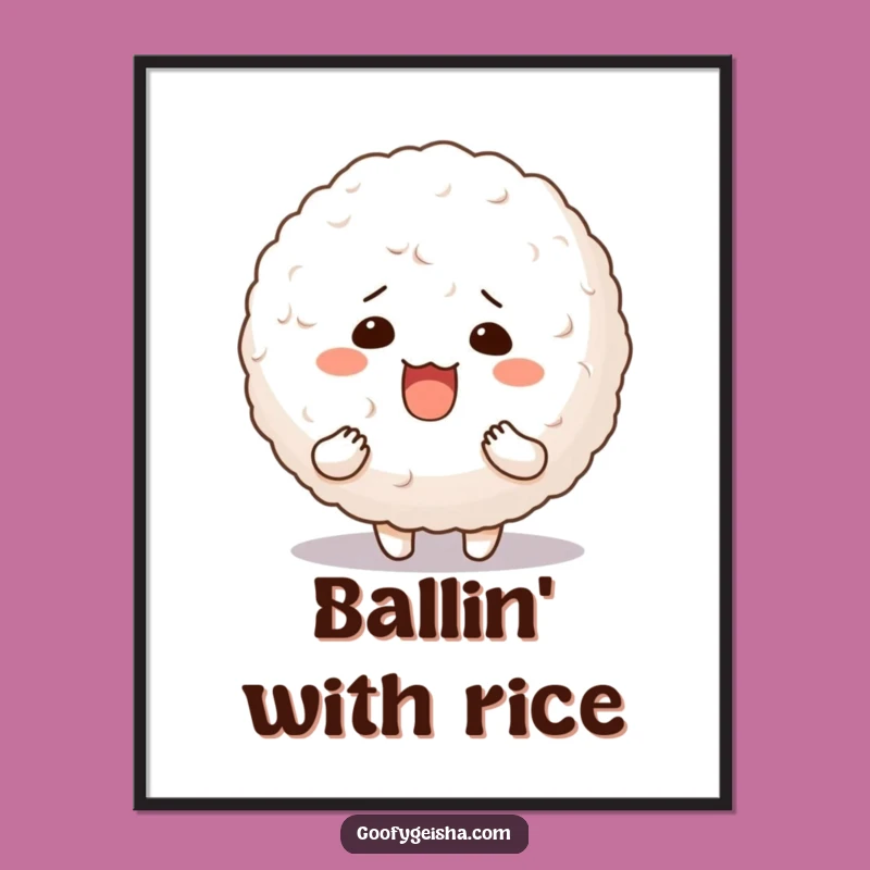 Funny Rice Ball Digital Art Print Silly Character Decor