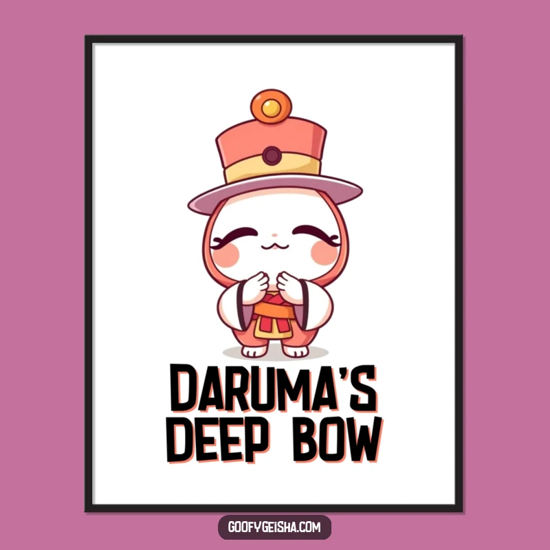 Funny Daruma Hat Digital Art Print Bowing Character Decor