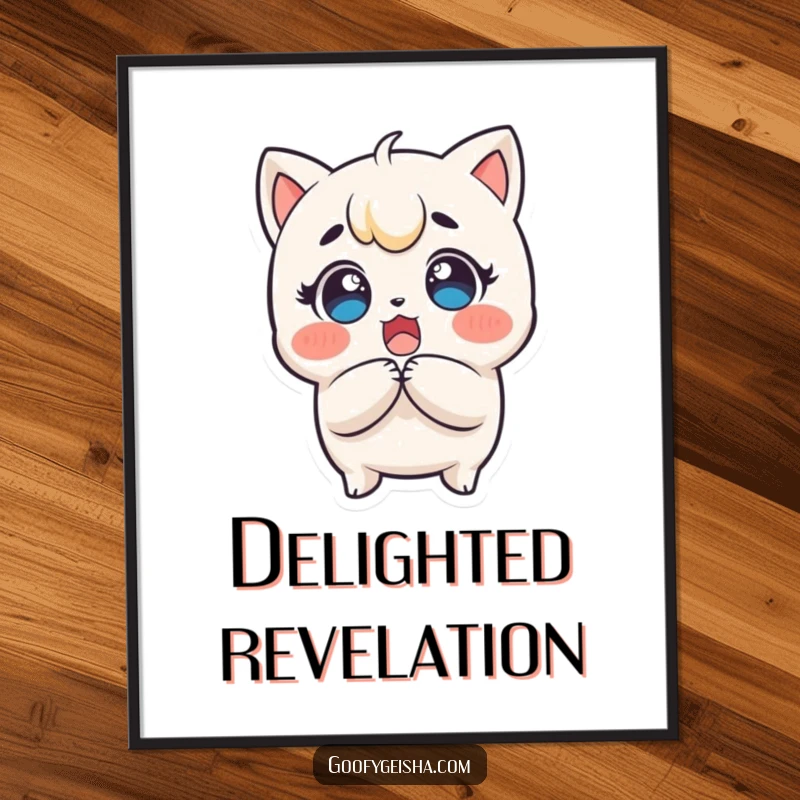 Funny Kawaii Digital Art Print: Surprised character clutching head, eyes wide with delight, ready for instant download to add funny flair.