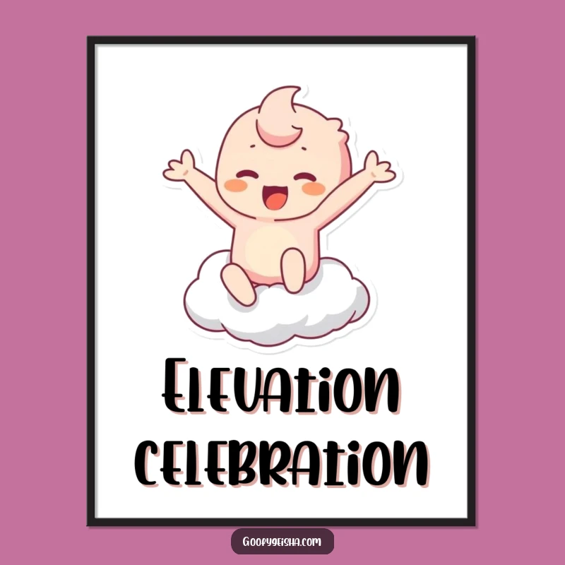 Funny Kawaii Cloud Leap Art Print: Whimsical & Hilarious Decor