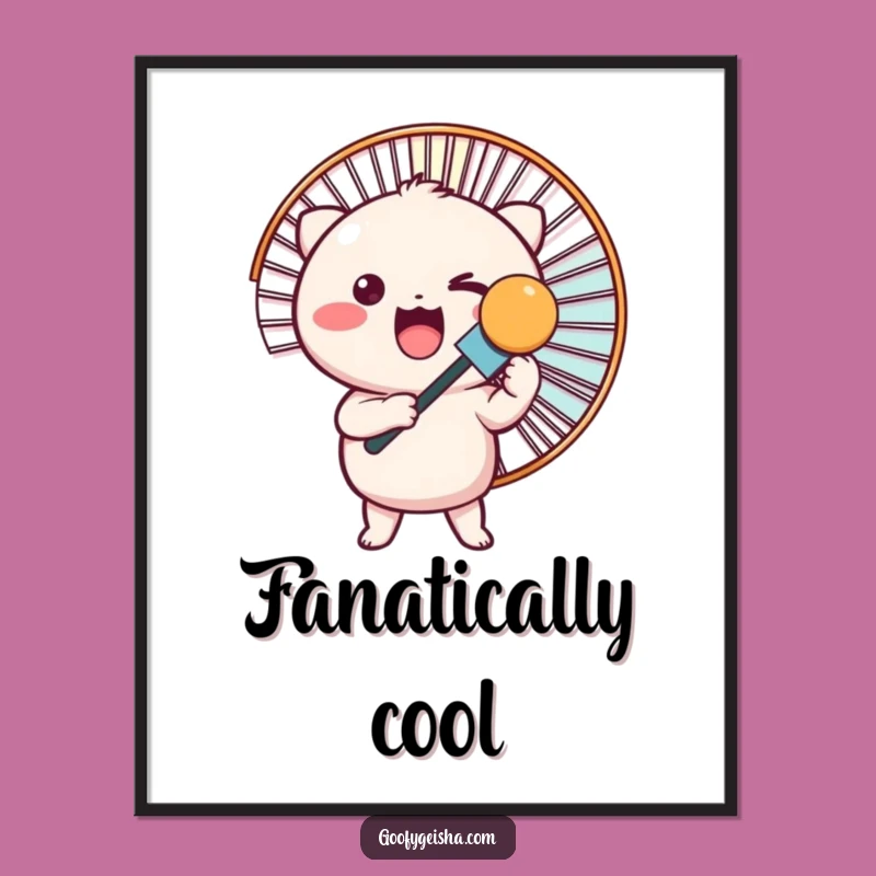 Funny Kawaii Giant Fan Digital Art Print: Cool Decor, Perfect Gift