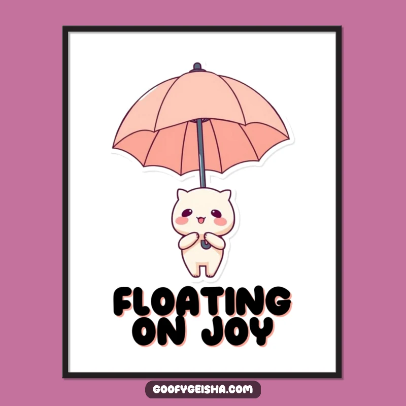 Funny Kawaii Art Print: Floating Umbrella Illustration - Instant Download for Whimsical Decor
