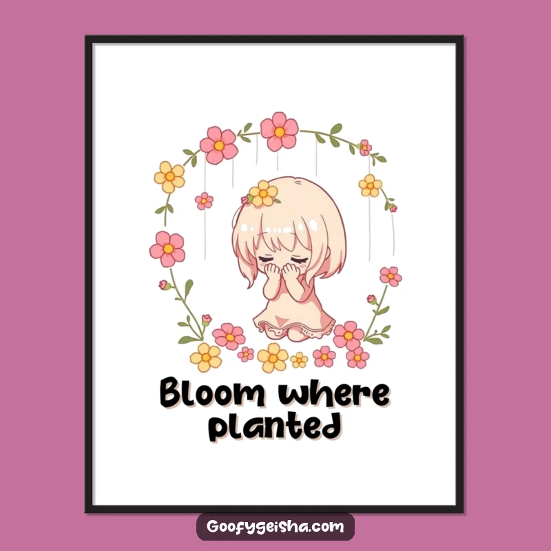 Funny Bowing Character Digital Art: Dramatic Flowers, Instant Funny Gift