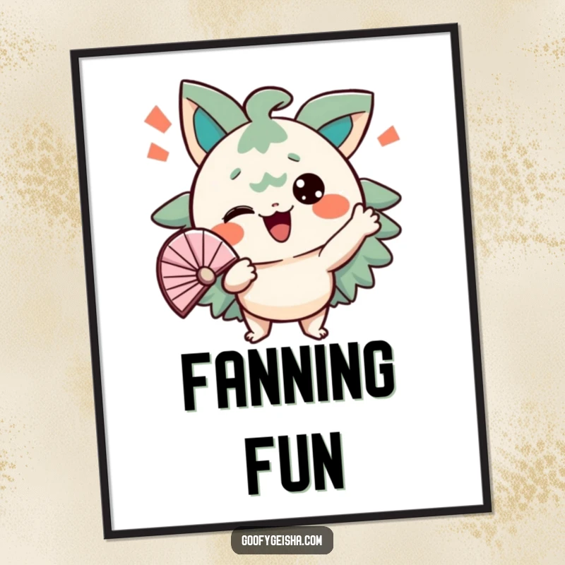 Funny digital art print of a character energetically fanning itself with a comical expression. Vibrant and humorous.