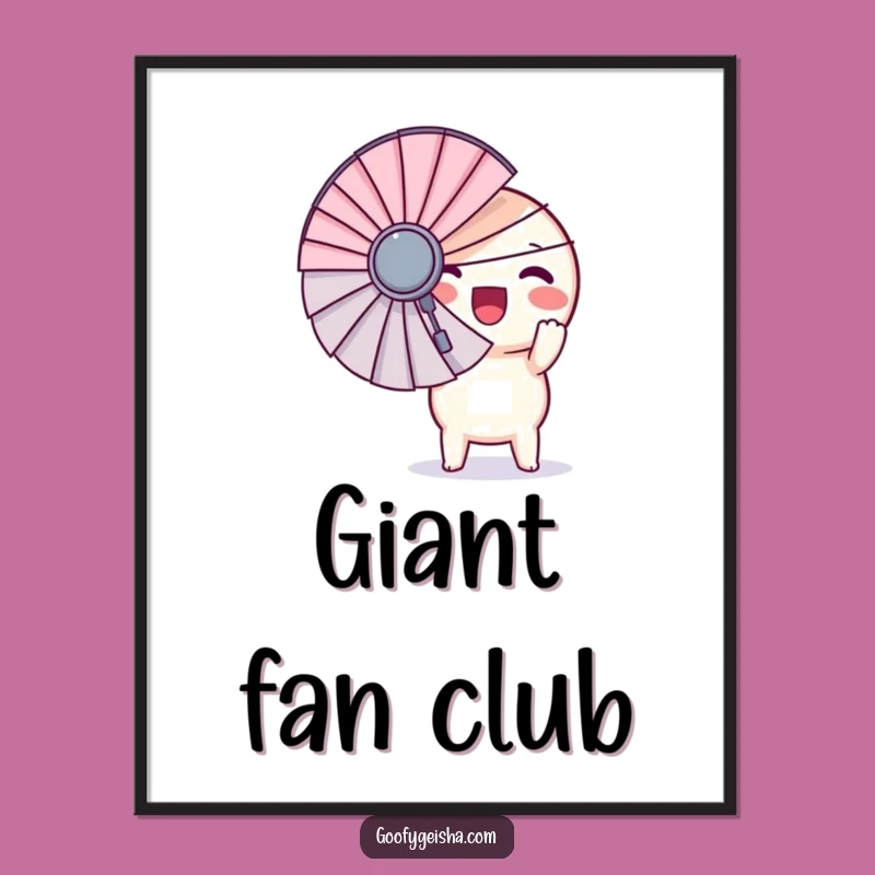 Funny Kawaii Digital Art - Round Character Giant Fan Excitement Print