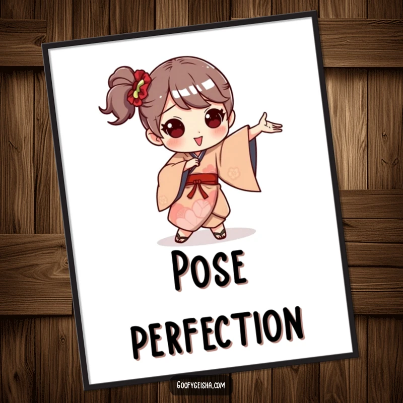 Funny digital art print of a character in a whimsical kimono striking a wildly funny, exaggerated, and energetic dance pose.
