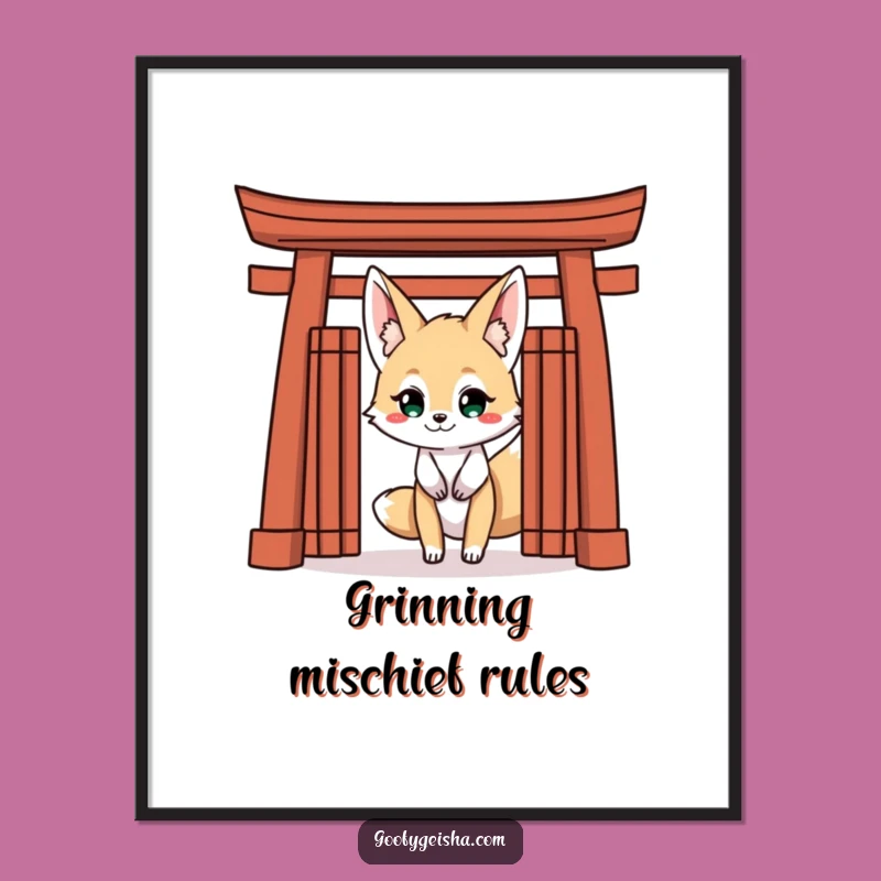 Funny Kitsune Fox Digital Art: Japanese Folklore, Grinning Character - Instant Gift!