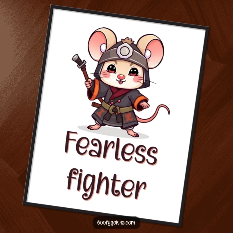 Funny Digital Art Print: A little mouse samurai striking a playful pose, capturing miniature heroism and witty charm.