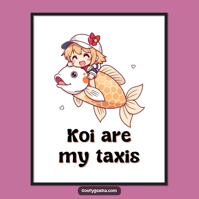 Funny Koi Rider Digital Art: Instant Fantasy Wall Decor, Whimsical Funny Gift Download