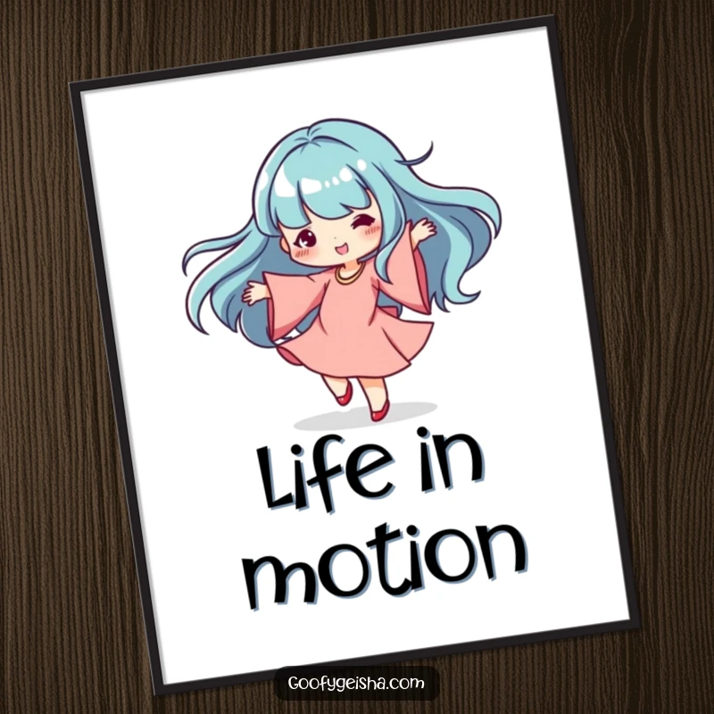 Funny Kawaii Digital Art Print: Dancing character spinning gracefully with flowing sleeves, ready for instant download to add funny charm.