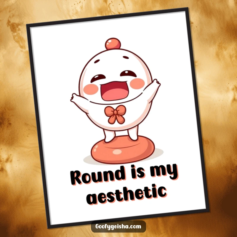 Funny Daruma doll digital art print capturing a character in a joyful, energetic bounce, perfect for instant, happy decor.