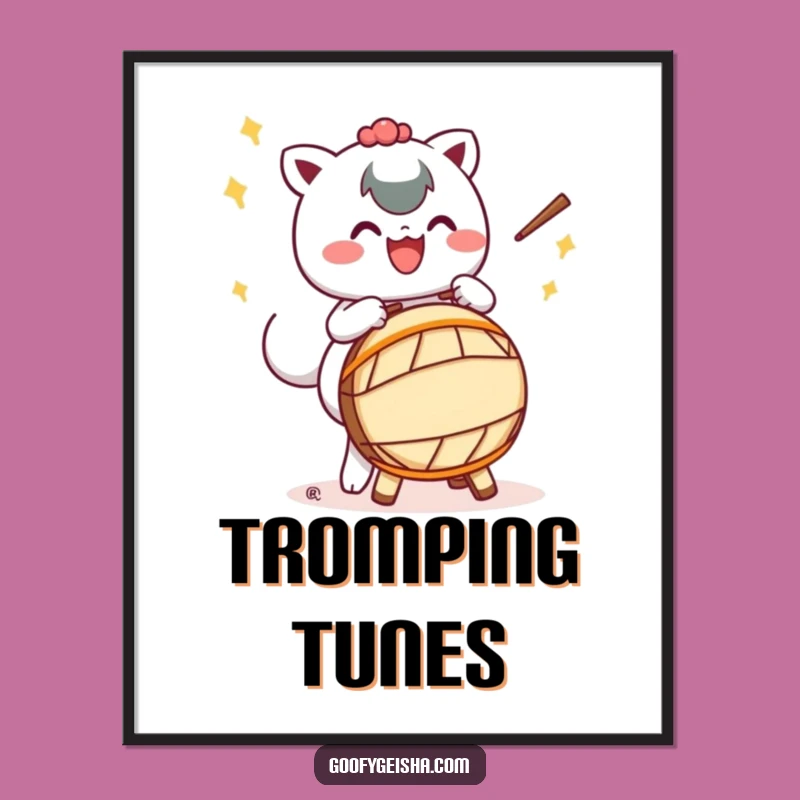 Funny Taiko Drum Digital Art - Kawaii Character Music Print