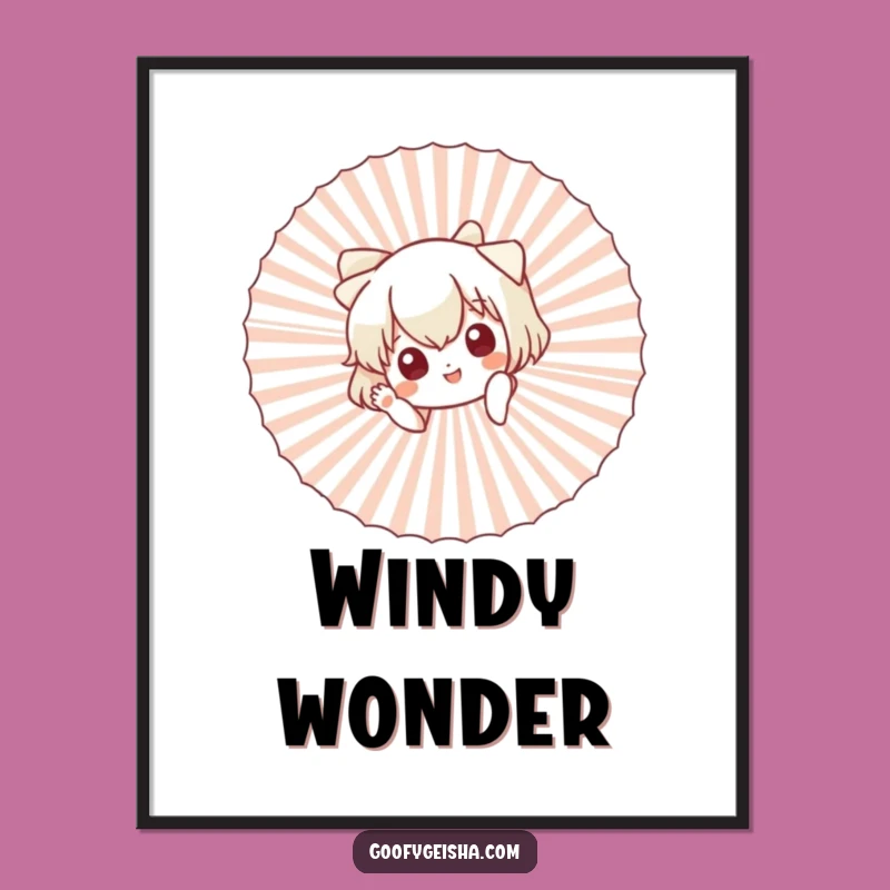 Funny Peeking Character Digital Art Print Cute Waving Decor