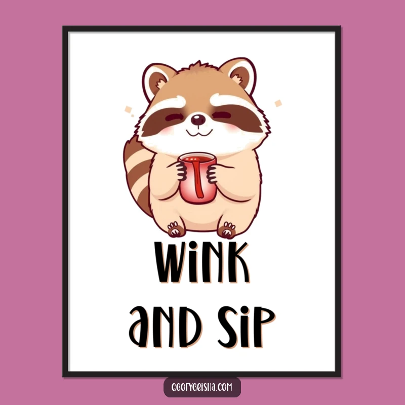 Funny Tanuki Sake Digital Art: Winking Character Decor, Instant Playful Funny Gift Download