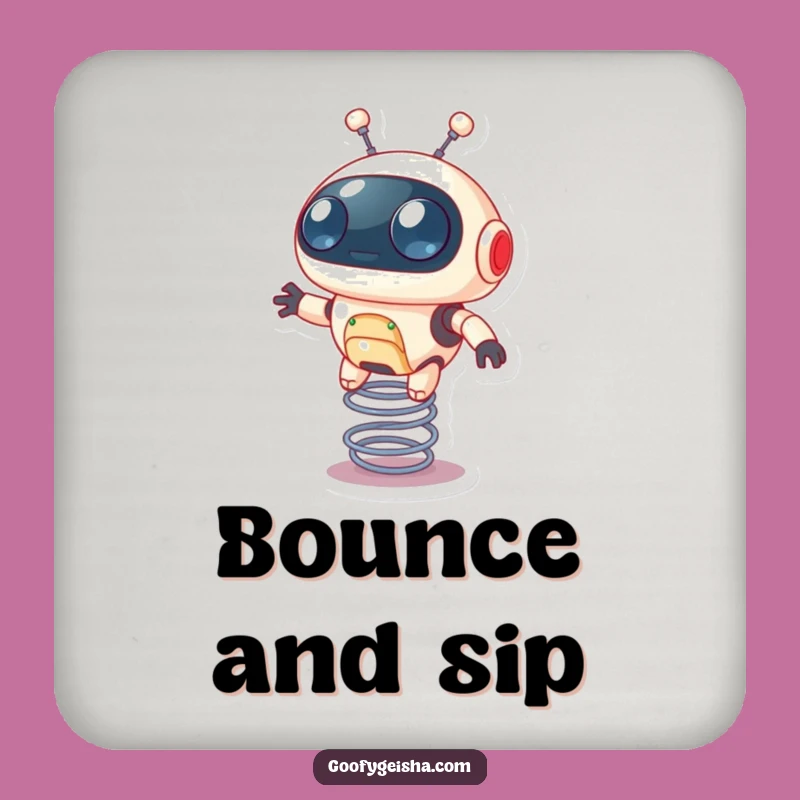 Funny Robot Coaster: Bouncy Spring Action, Protects Surfaces with Humor