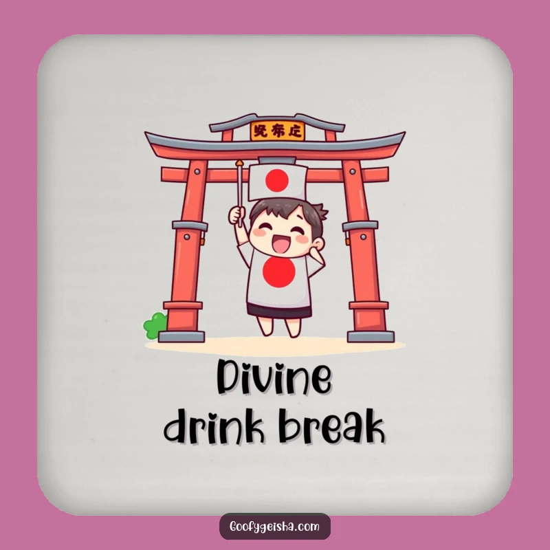Funny Torii Gate Flag Coaster - Cultural Charm for Your Drinks