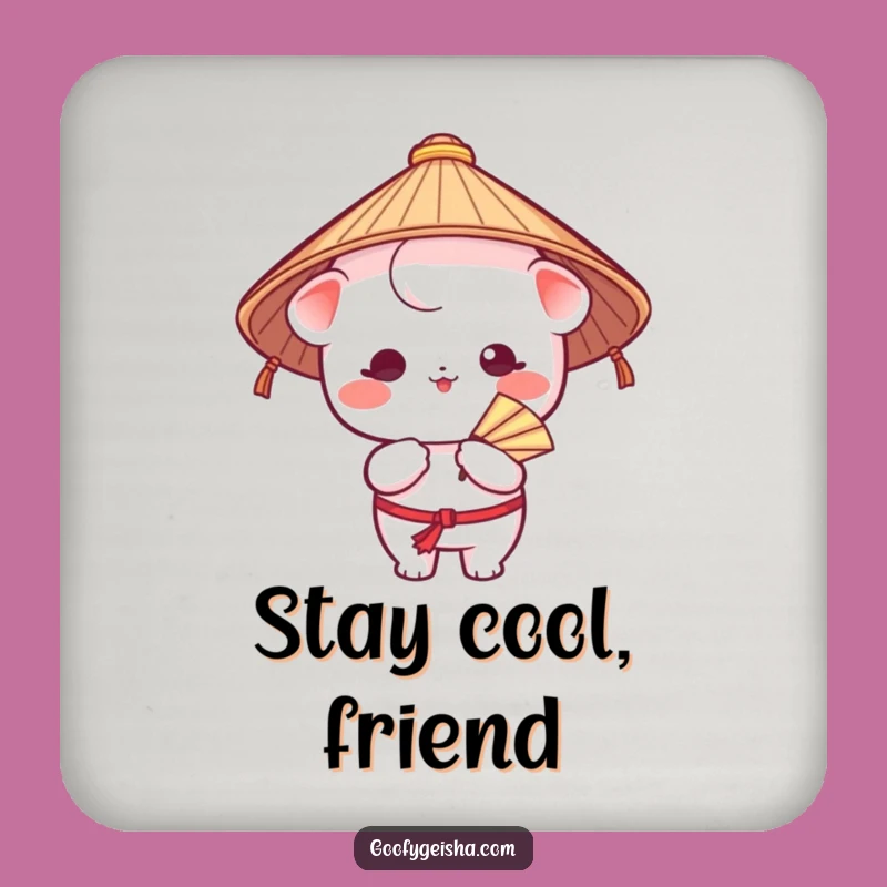 Funny Kawaii Coaster - Japanese Hat Character Fanning Drink Holder Gift