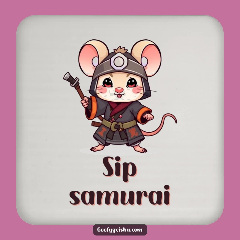 Funny Mouse Samurai Coaster: Playful Warrior Protection, Ideal Funny Gift